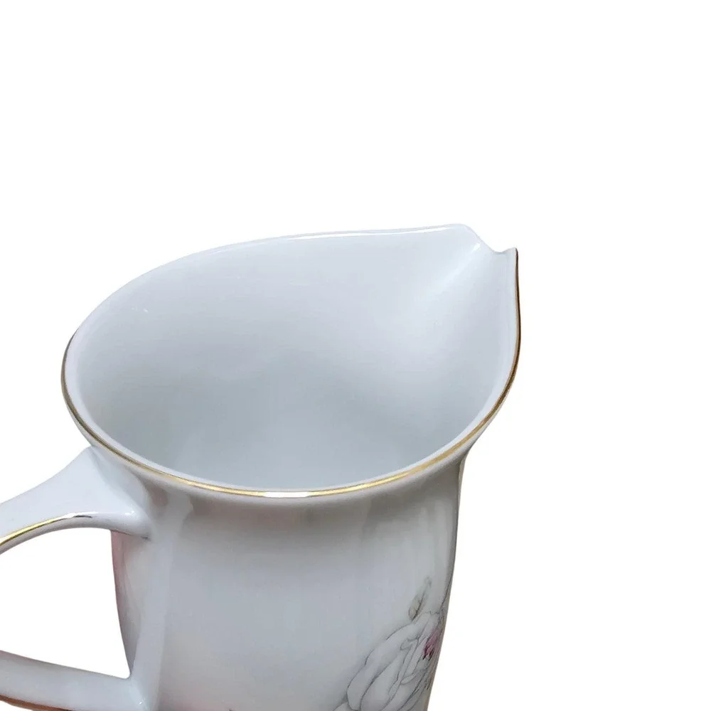 VintageJohann Haviland Bavaria Germany Porcelain Pitcher Cream Rose Gold Trim‎